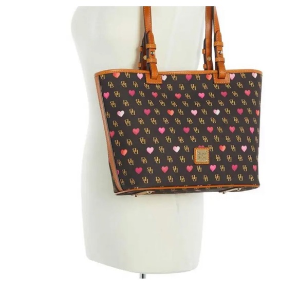 Dooney & Bourke Brown and Pink Heart Tote Bag - Picture 4 of 7